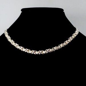 Sterling Silver Vintage Hugs And Kisses Necklace 23 Grams 8mm 17.75”